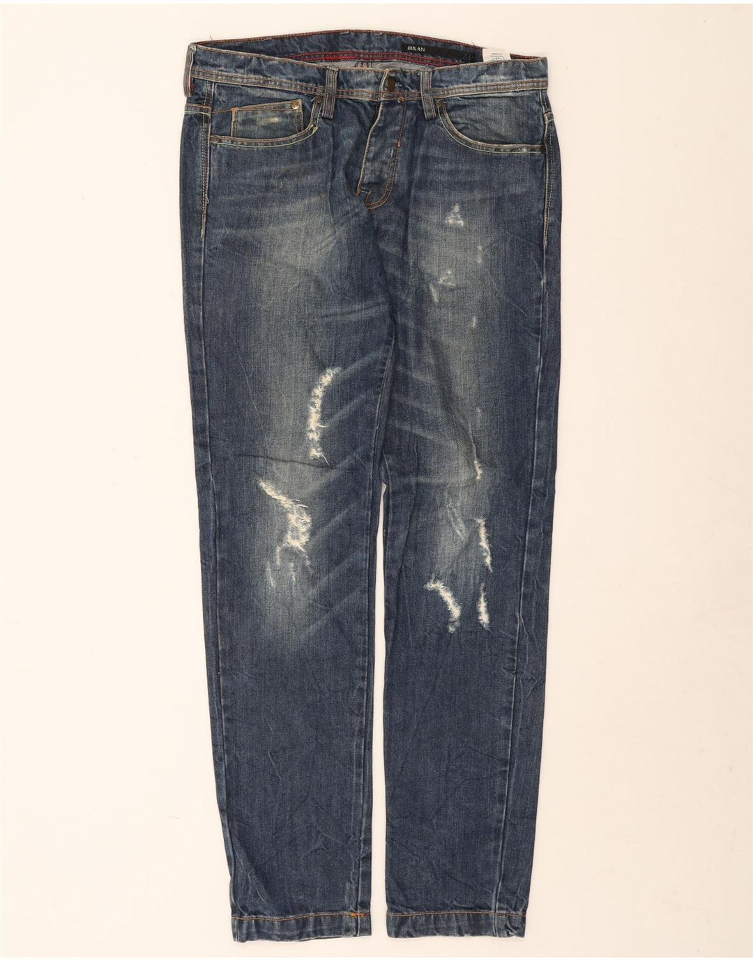 Iceberg Mens Milan Distressed Slim Jeans W34 L32 Blue Cotton