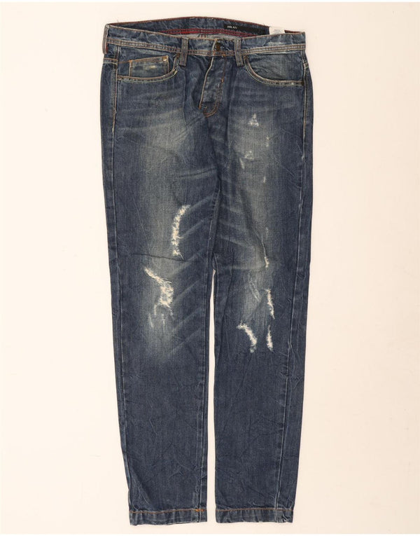 Iceberg Mens Milan Distressed Slim Jeans W34 L32 Blue Cotton