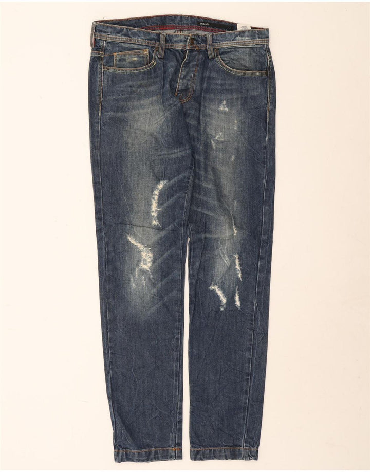 Iceberg Mens Milan Distressed Slim Jeans W34 L32 Blue Cotton