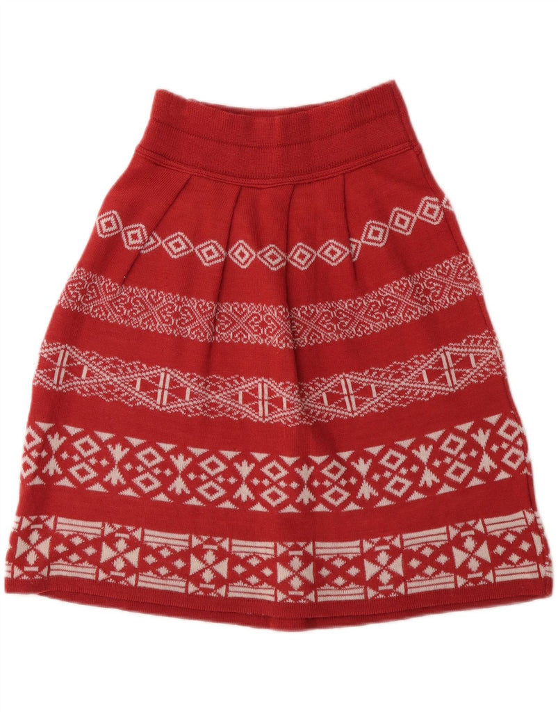 KOOKAI Womens A-Line Skirt W22 2XS Red Fair Isle Wool Vintage Kookai and Second-Hand Kookai from Messina Hembry 