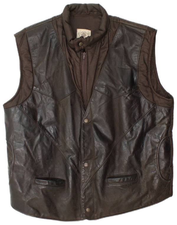Vintage ανδρικό δέρμα με επένδυση Gilet UK 40 Large Brown Leather