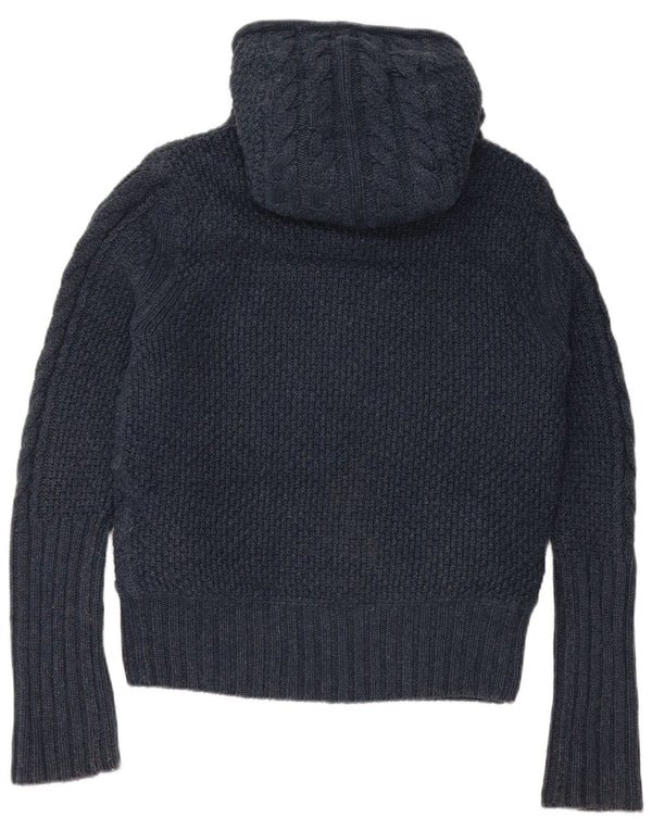Superdry γυναικείο πουλόβερ με κουκούλα ζακέτα UK 14 Medium Navy Blue Viscose