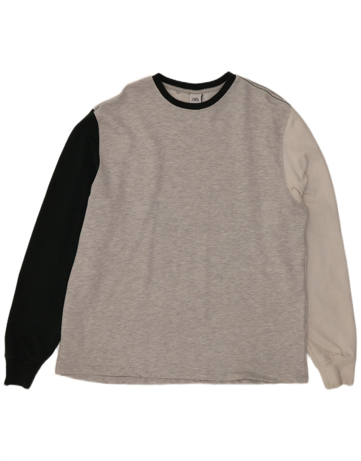 Zara Ανδρικό φούτερ Jumper XL Γκρι Colourblock Βαμβακερό