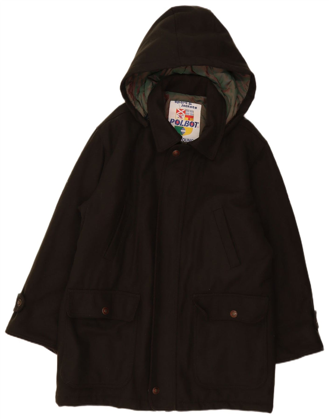 Ανδρικό πανωφόρι με κουκούλα POLBOT UK 40 Large Khaki Wool