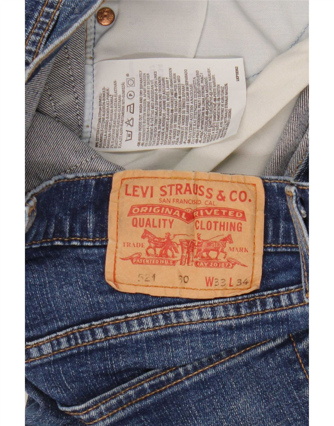 Levi's Mens 521 Straight Jeans W33 L29 Blue Cotton