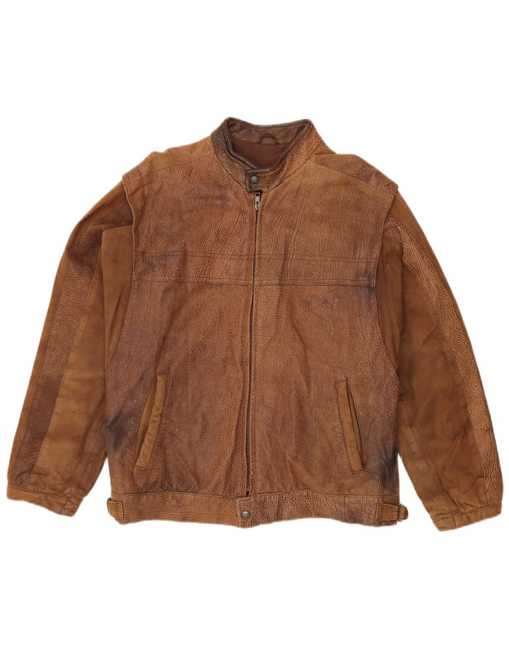 VINTAGE Mens Leather Jacket IT 52 XL Brown Leather