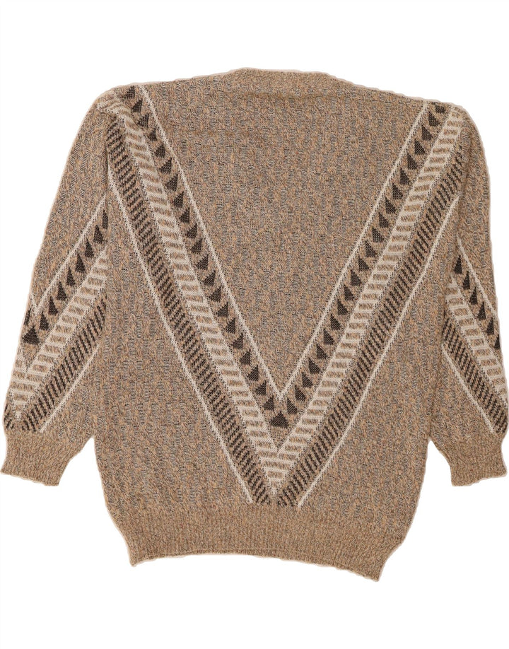 VINTAGE Mens V-Neck Jumper Sweater IT 48/50 Medium Beige Geometric Vintage Vintage and Second-Hand Vintage from Messina Hembry 