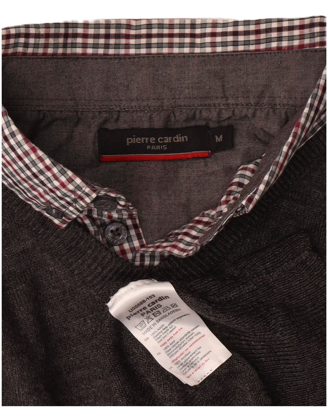 PIERRE CARDIN Ανδρικό πουλόβερ με λαιμόκοψη με λαιμόκοψη μεσαίου γκρι ακρυλικό κλασικό