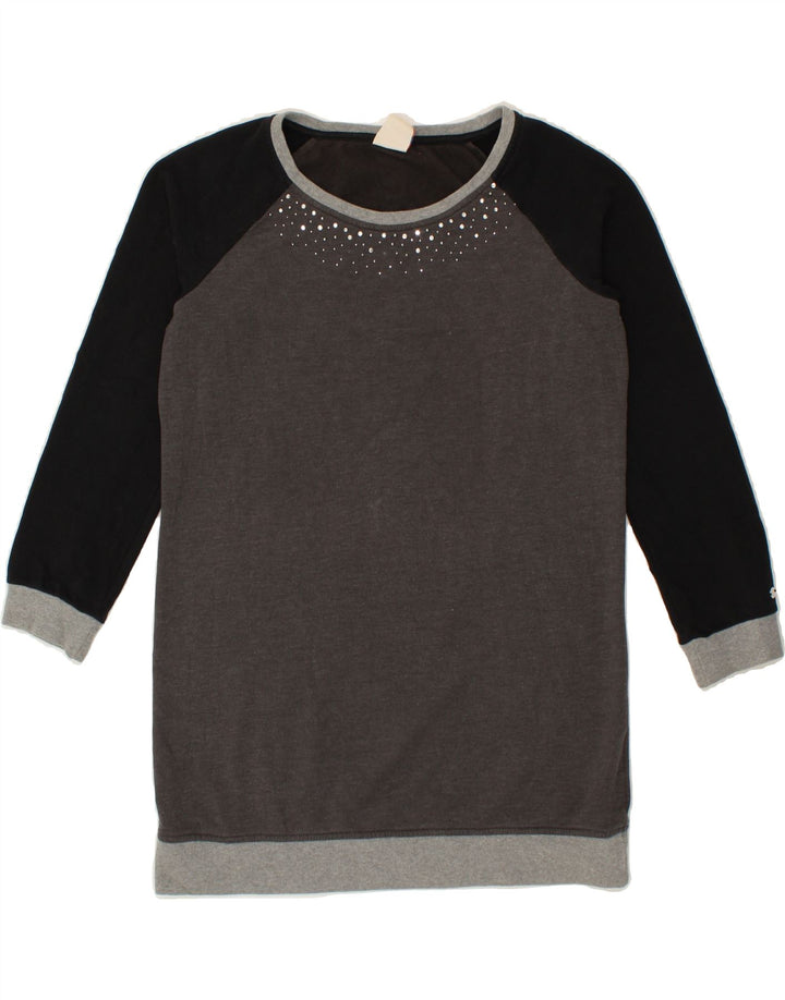 CHAMPION Womens Longline Sweatshirt Jumper UK 10 Small Grey Colourblock Vintage Champion and Second-Hand Champion from Messina Hembry 