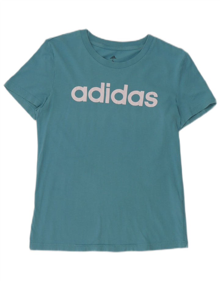 Γυναικείο γραφικό μπλουζάκι ADIDAS Top UK 8/10 Μικρό μπλε βαμβακερό