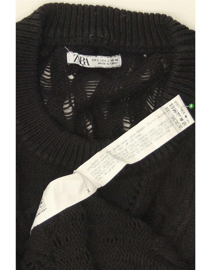 Ανδρικό πουλόβερ Zara Crew Neck Jumper Μεγάλο μαύρο βαμβακερό