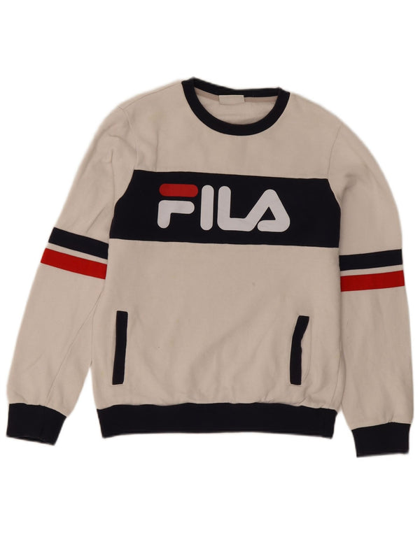 Γυναικεία γραφική φούτερ Fila Jumper UK 6 XS White Colourblock Cotton