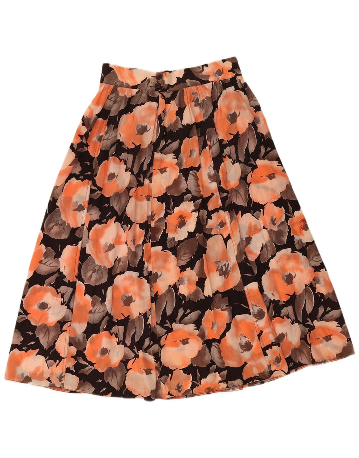 Vintage Γυναικεία Flared Φούστα W28 Μεσαίο Πορτοκαλί Floral