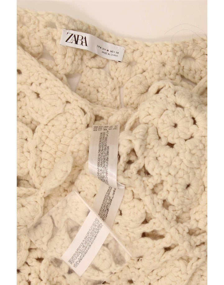 Zara γυναικεία μπλούζα με βελονάκι 3/4 μανίκια τοπ UK 14 μεσαία μπεζ
