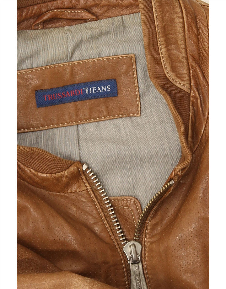 Trussardi Jeans Ανδρικό Δερμάτινο Μπουφάν UK 38 Δερμάτινο Μεσαίο Καφέ