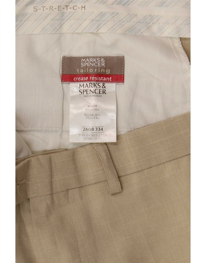 Ανδρικό ίσιο παντελόνι Marks & Spencer W38 L31 Beige Polyester