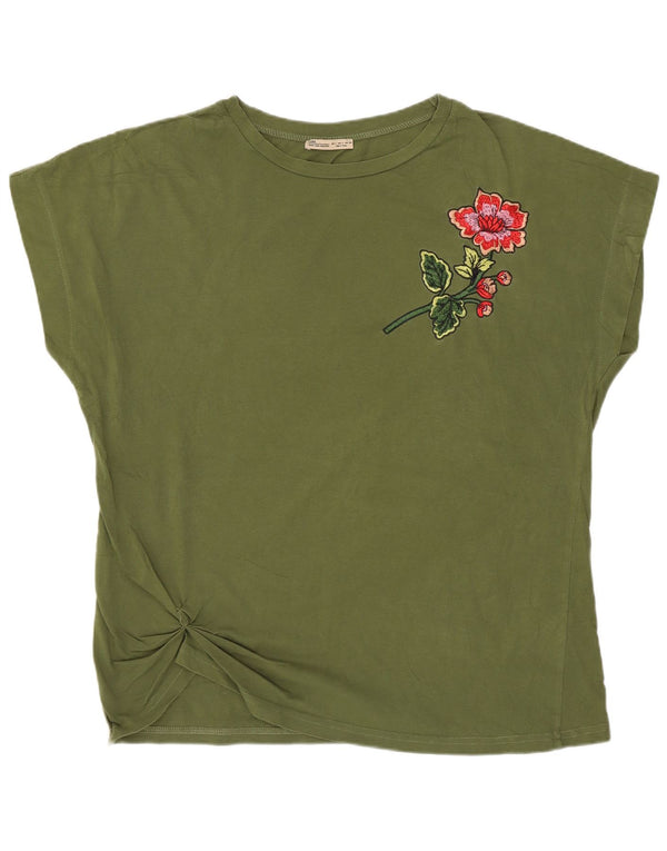 Zara Γυναικείο T-Shirt Top UK 16 Large Khaki Cotton