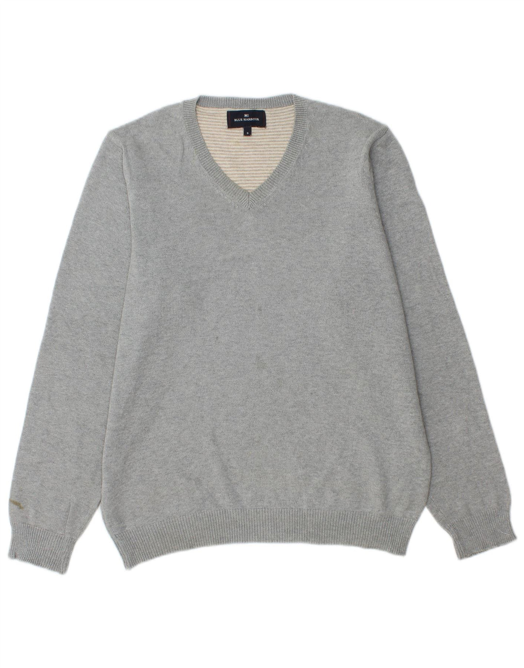 Ανδρικό πουλόβερ Marks & Spencer Blue Harbor με λαιμόκοψη με λαιμόκοψη, μικρό γκρι βαμβακερό