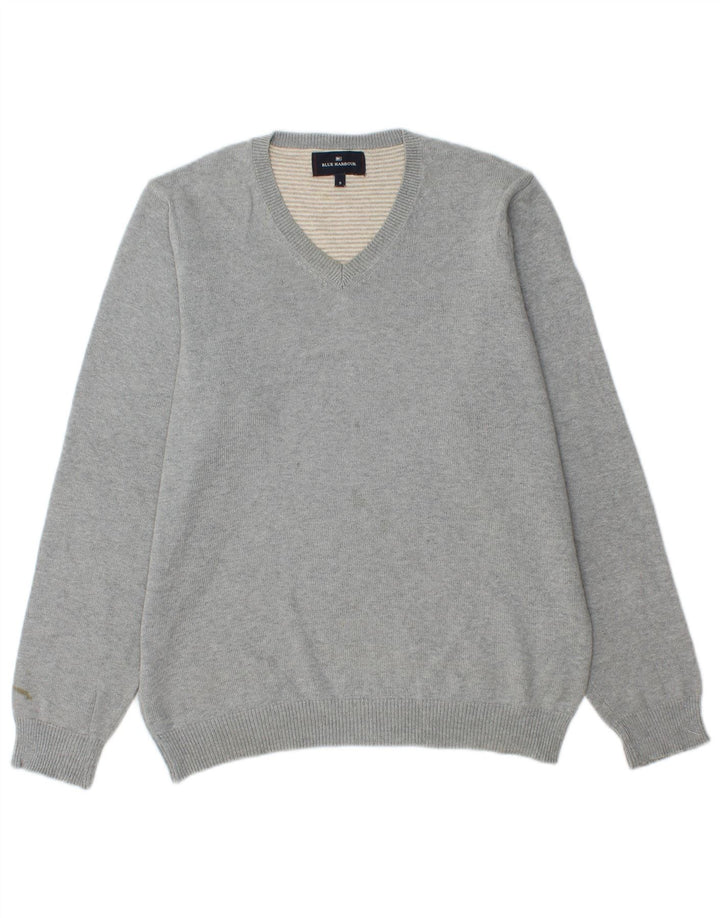 Ανδρικό πουλόβερ Marks & Spencer Blue Harbor με λαιμόκοψη με λαιμόκοψη, μικρό γκρι βαμβακερό