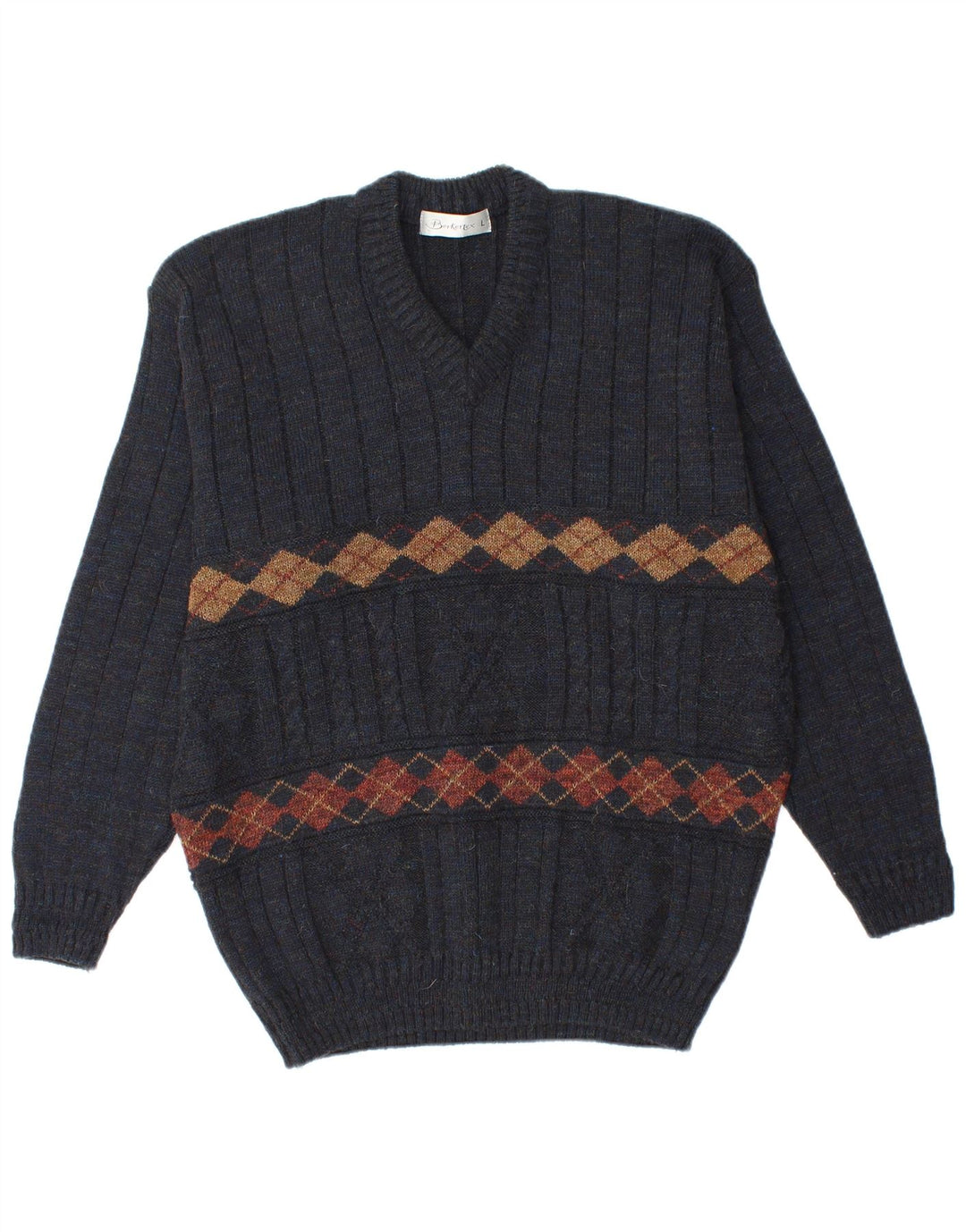 Ανδρικό πουλόβερ με λαιμόκοψη BERKERTEX Μεγάλο Navy Blue Argyle/Diamond