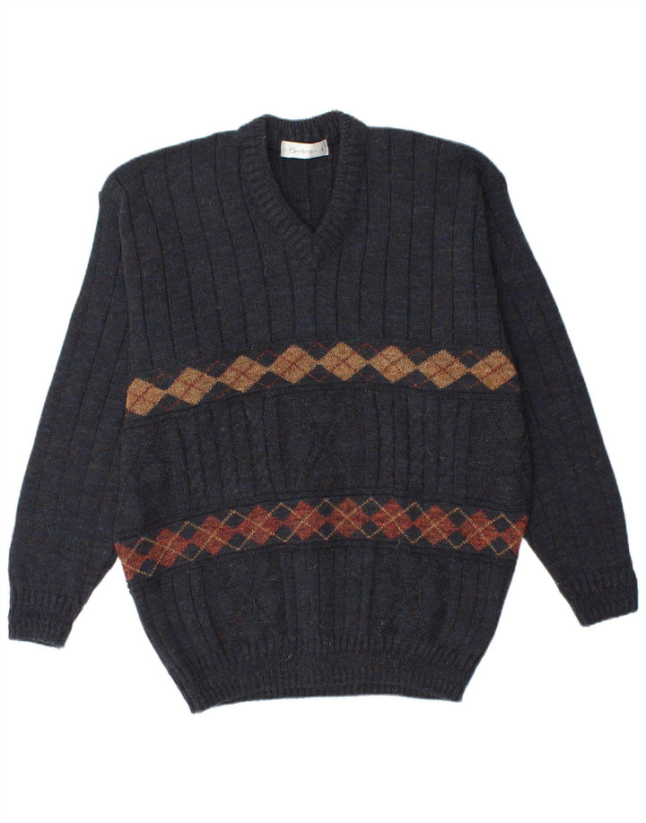 Ανδρικό πουλόβερ με λαιμόκοψη BERKERTEX Μεγάλο Navy Blue Argyle/Diamond