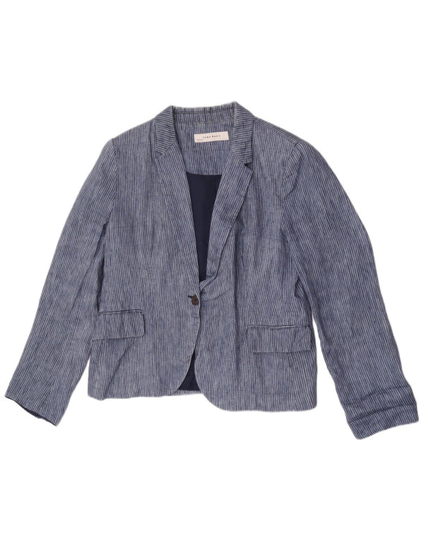 Zara Γυναικείο σακάκι 1 κουμπιού blazer UK 18 XL Blue Pinstripe Polyester