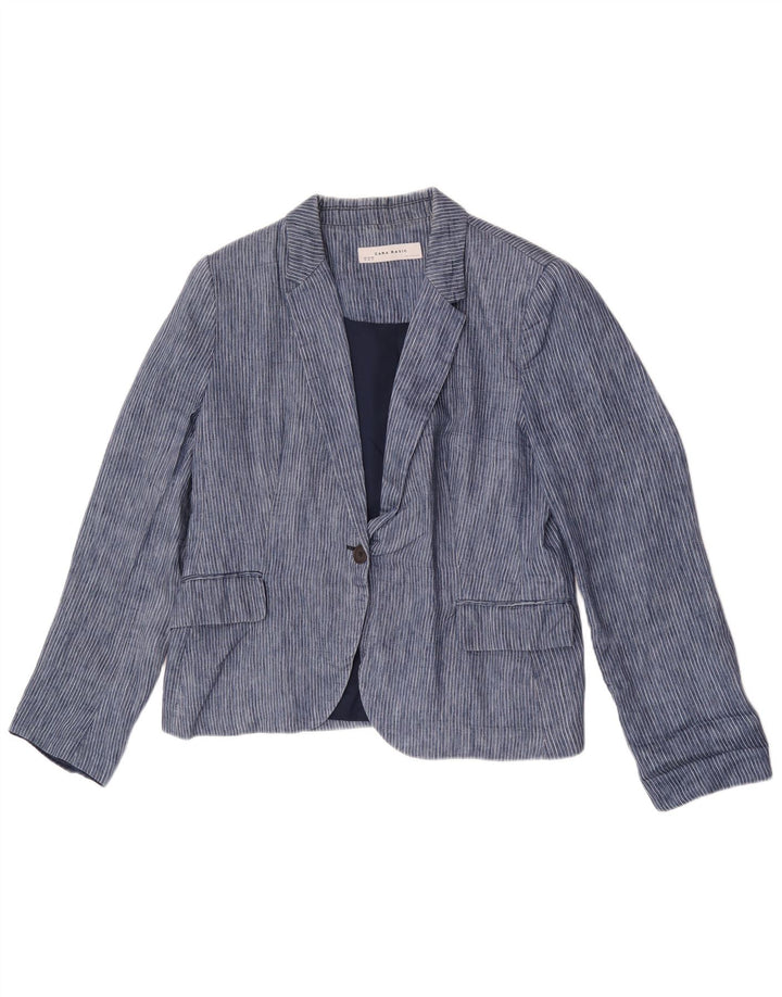 Zara Γυναικείο σακάκι 1 κουμπιού blazer UK 18 XL Blue Pinstripe Polyester