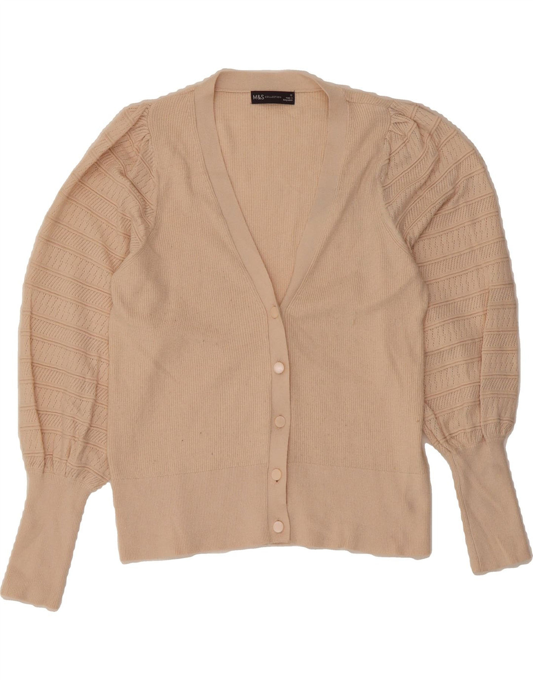 MARKS & SPENCER Womens Cardigan Sweater UK 12 Medium Beige Viscose Vintage Marks & Spencer and Second-Hand Marks & Spencer from Messina Hembry 