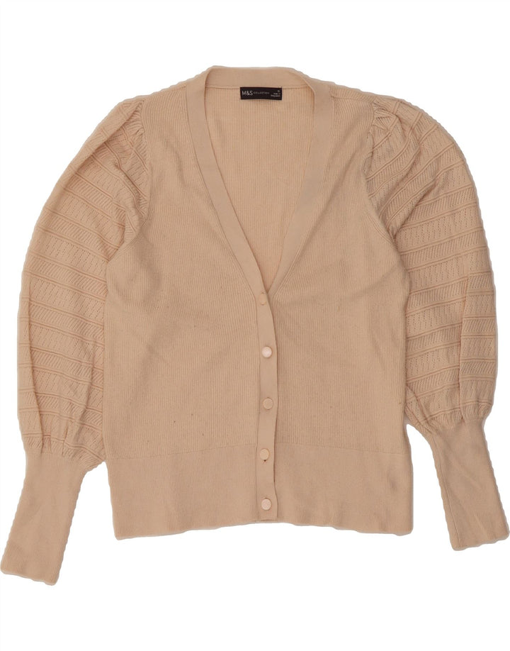 MARKS & SPENCER Womens Cardigan Sweater UK 12 Medium Beige Viscose Vintage Marks & Spencer and Second-Hand Marks & Spencer from Messina Hembry 
