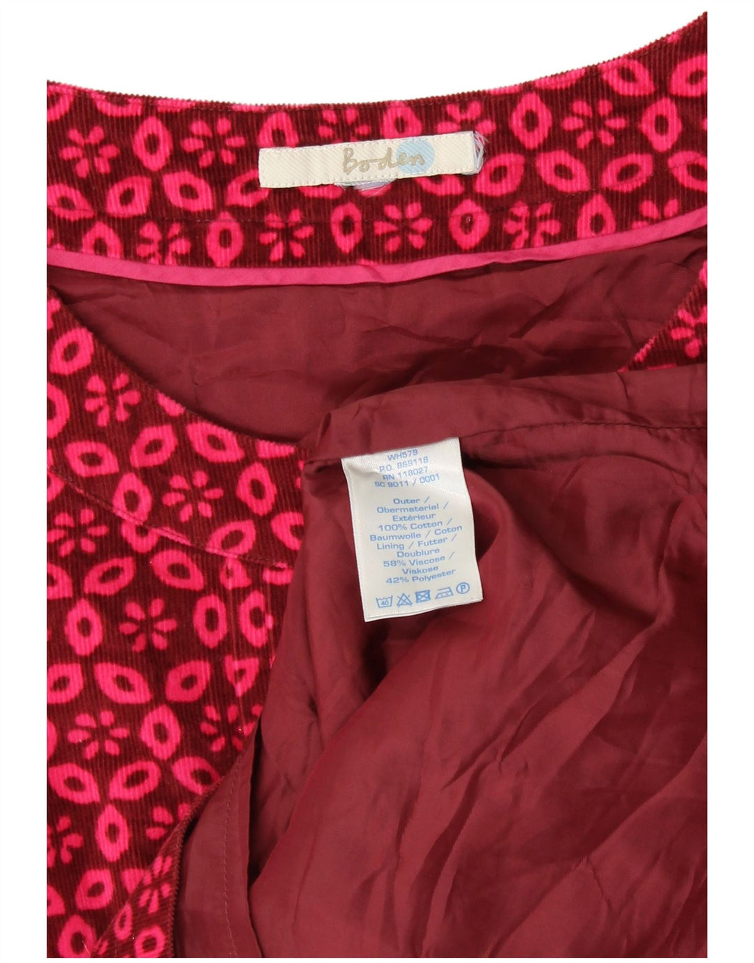 Γυναικείο κοτλέ φόρεμα Boden UK 8 Μικρό ροζ φλοράλ βαμβακερό