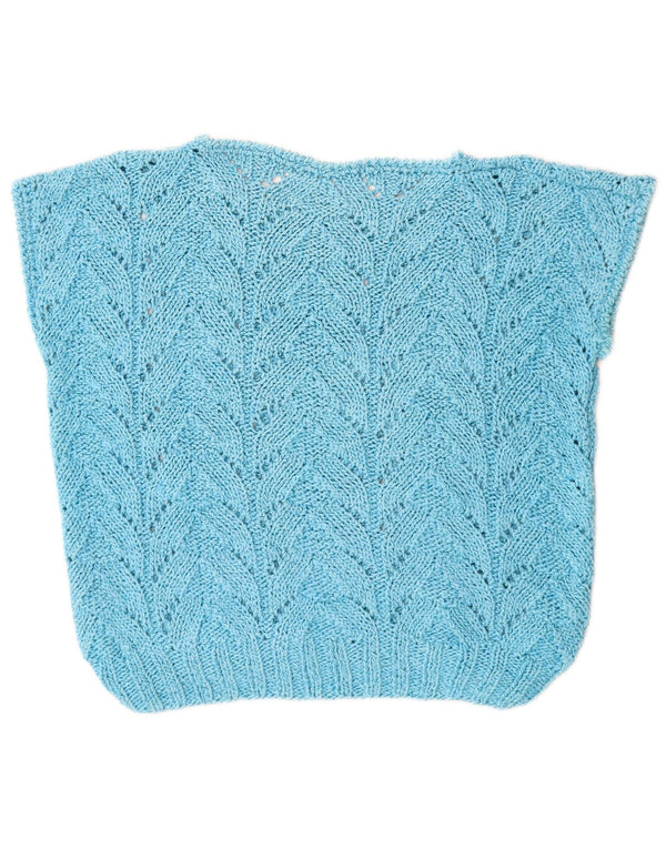 Vintage γυναικείο κοντομάνικο πουλόβερ με λαιμόκαυστο UK 8 Small Blue