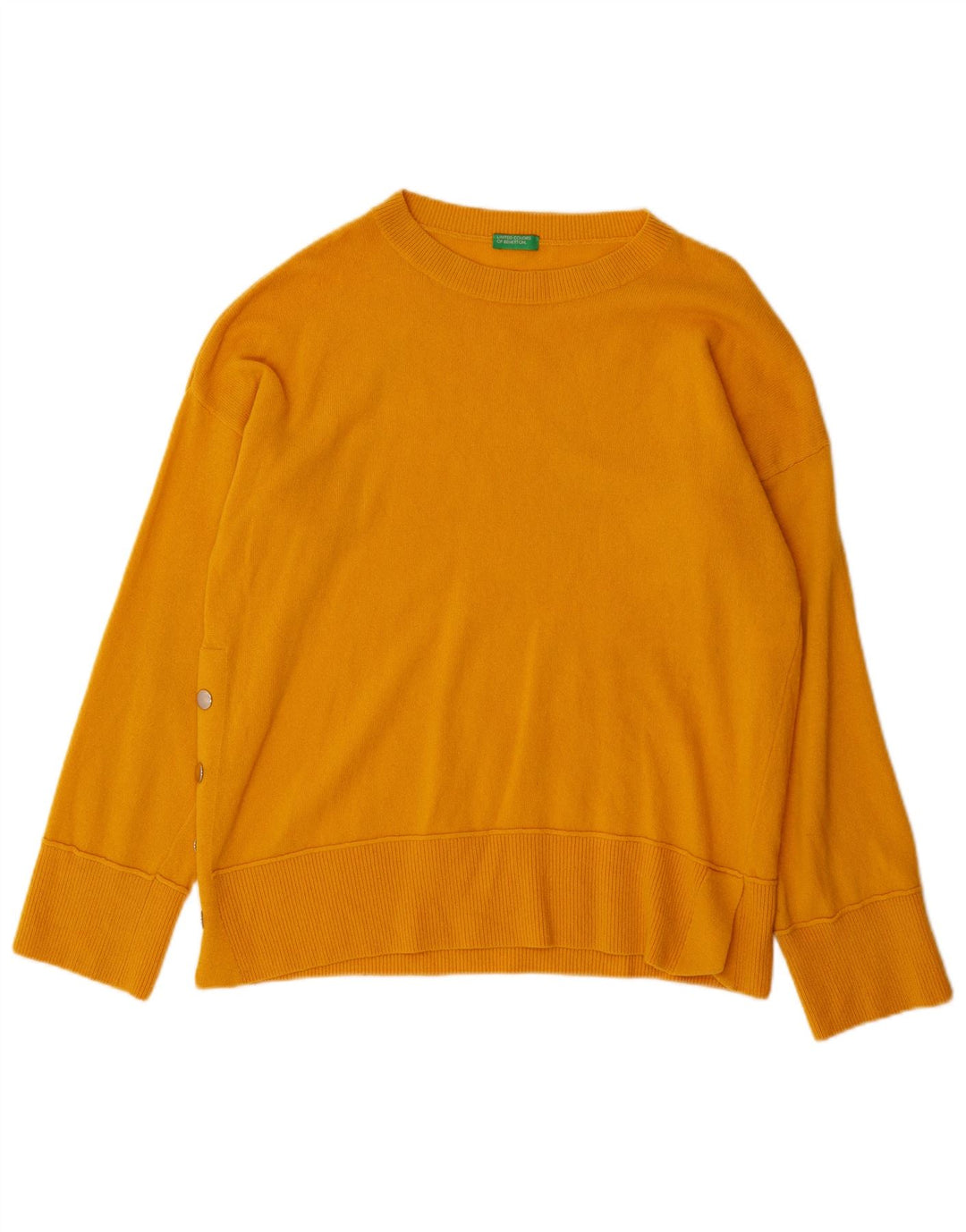 BENETTON Γυναικείο πουλόβερ με λαιμόκοψη μεγάλου μεγέθους UK 10 Small Yellow Wool