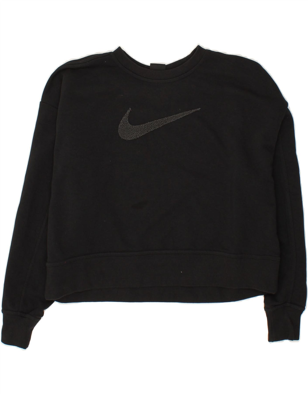 NIKE Womens Oversized Graphic Crop Sweatshirt Jumper UK 10 Small Black Vintage Nike and Second-Hand Nike from Messina Hembry 