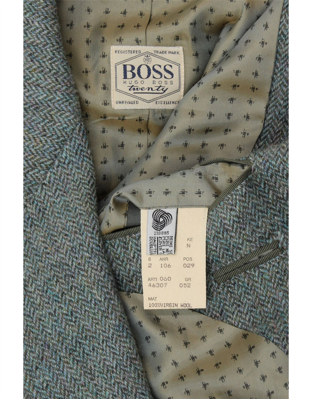 Ανδρικό μπουφάν HUGO BOSS 2 κουμπιά σακάκι IT 52 XL Μπλε ψαροκόκκαλο νέο μαλλί