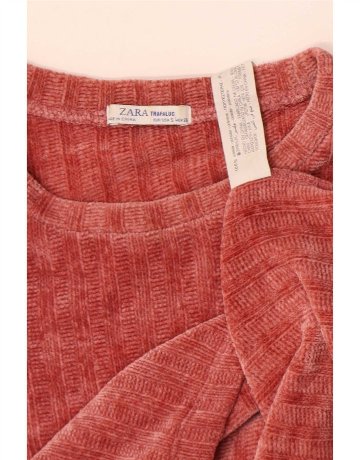Zara Γυναικεία Βελούδινη Μπλούζα Τοπ UK 10 Small Red Polyester