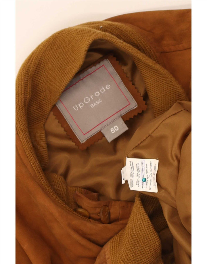 Vintage Ανδρικό Suede Bomber Jacket IT 50 Large Brown Δερμάτινο