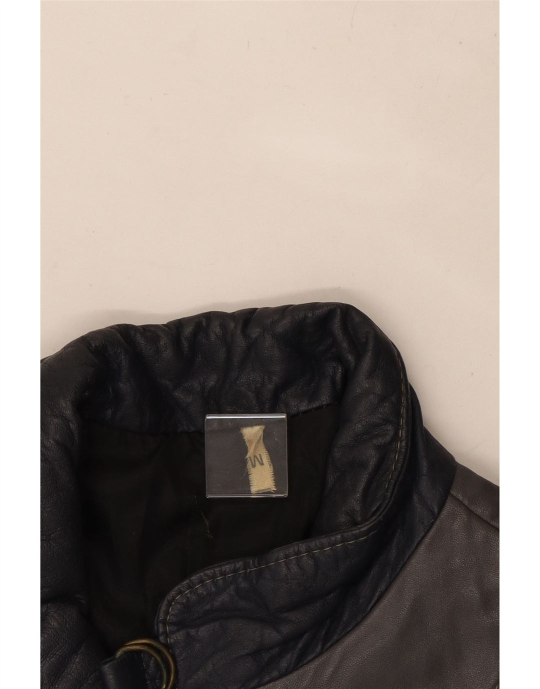 VINTAGE Γυναικείο Δερμάτινο Μπουφάν UK 14 Medium Grey Colourblock