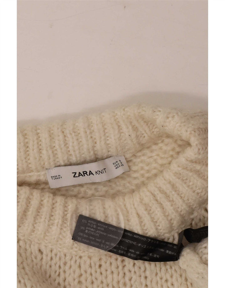 Zara Γυναικείο πουλόβερ με λαιμόκοψη μεγάλου μεγέθους UK 10 Small Off White