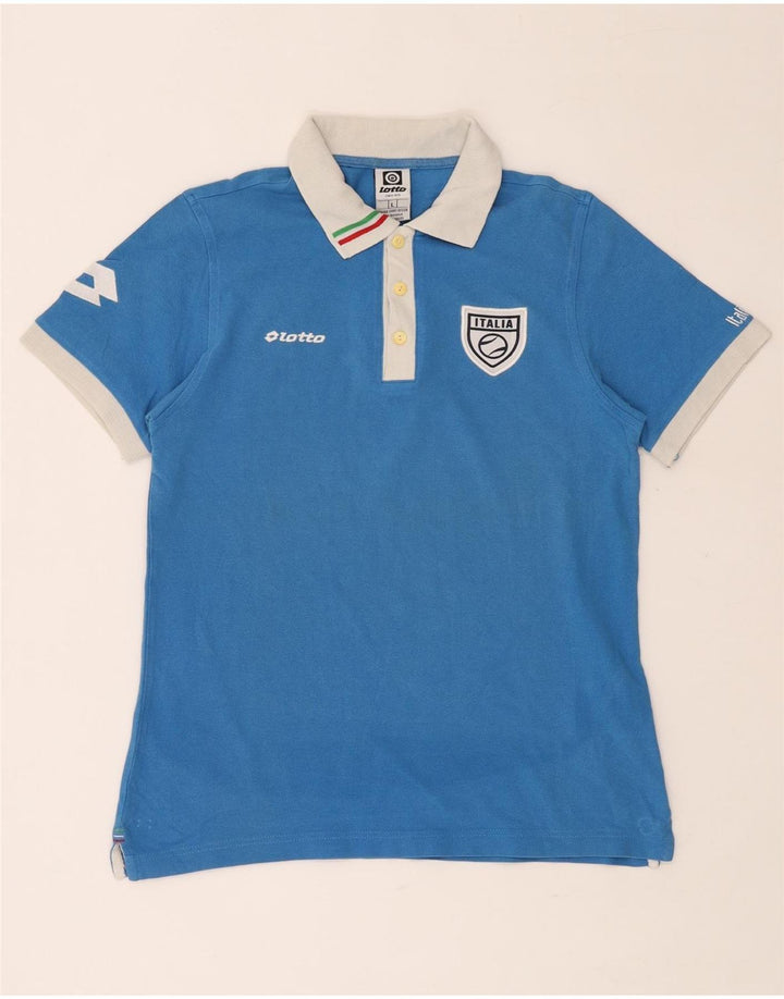 Γυναικείο LOTTO Italia Graphic Rugby Polo πουκάμισο UK 14 μεγάλο μπλε βαμβακερό