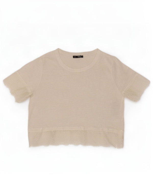 Zara Γυναικεία Μπλούζα Crop Top UK 12 Medium White Lenn