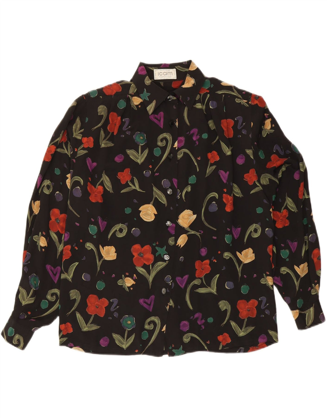 Γυναικείο πουκάμισο ICAM Μπλούζα IT 46 Large Black Floral Acetate
