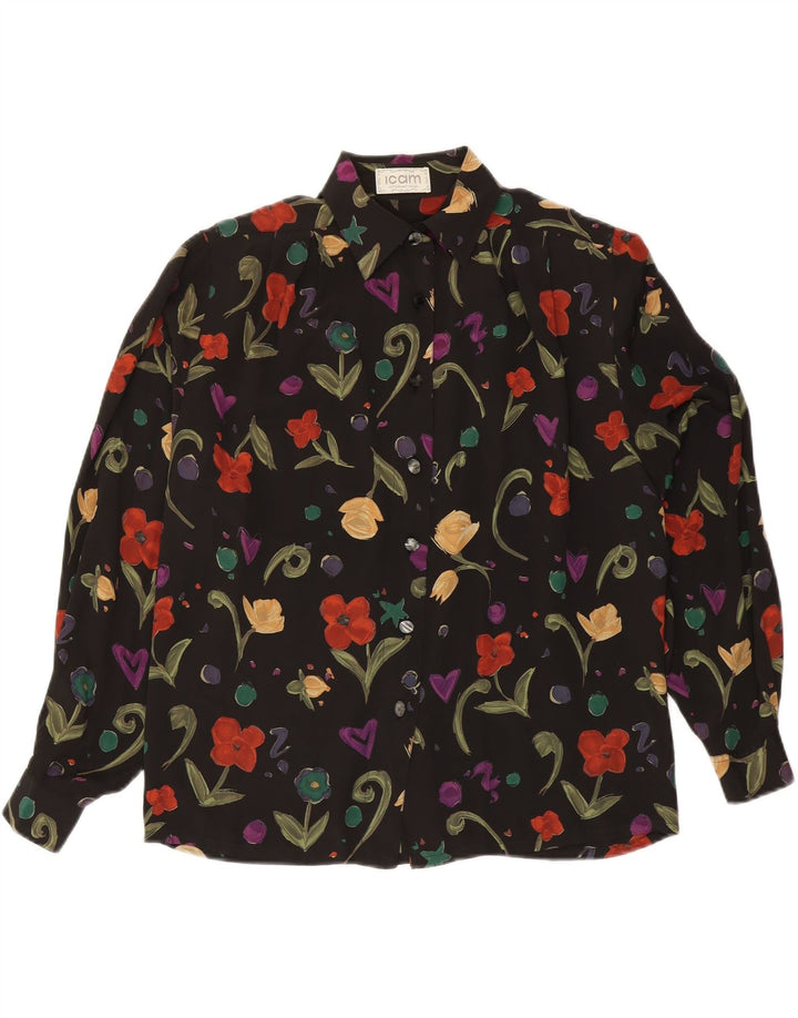 Γυναικείο πουκάμισο ICAM Μπλούζα IT 46 Large Black Floral Acetate