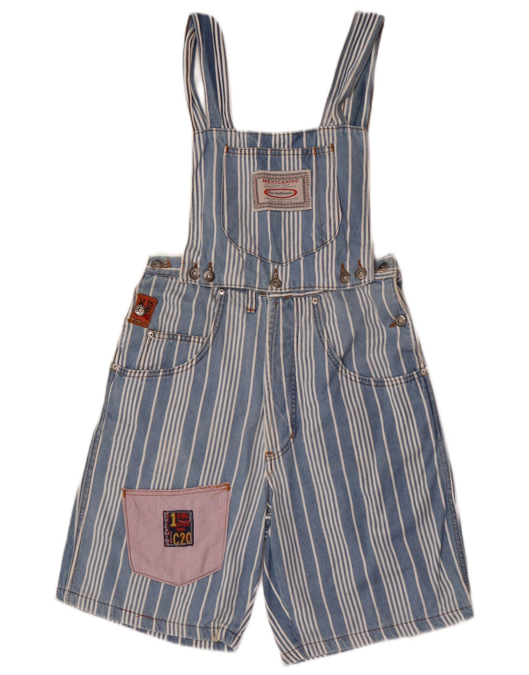 Vintage γυναικείο σορτς Dungarees W28 μεσαίο μπλε ριγέ