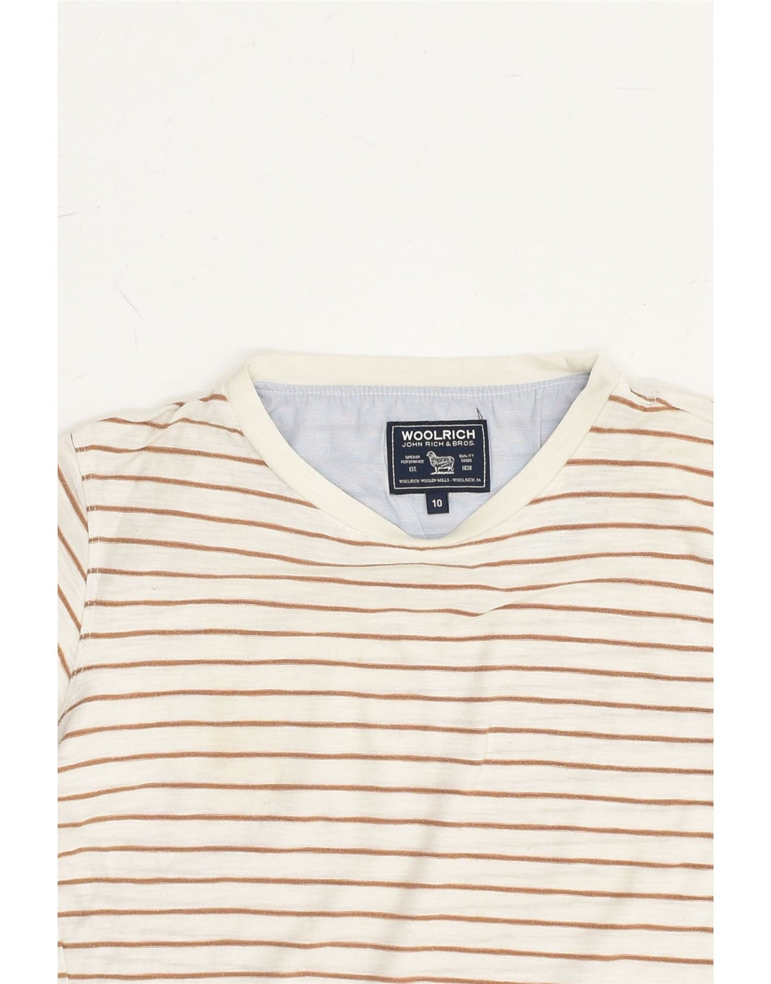 WOOLRICH Girls T-Shirt Top 9-10 Years Beige Striped Cotton | Vintage Woolrich | Thrift | Second-Hand Woolrich | Used Clothing | Messina Hembry 