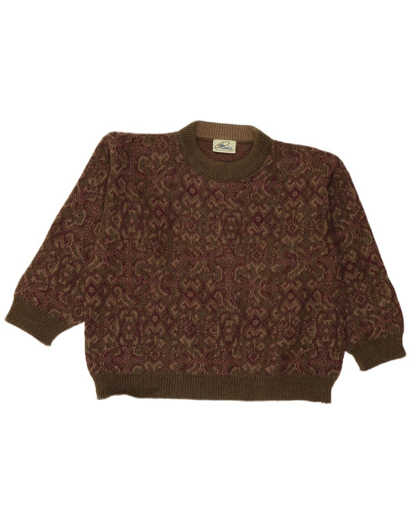 Rodes Womens Crew Neck Jumper πουλόβερ UK 16 Large Khaki Paisley