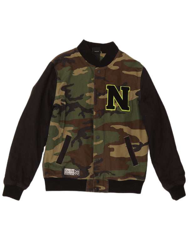 New Era Mens Graphic Varsity Jacket UK 36 Small Khaki Camouflage Cotton