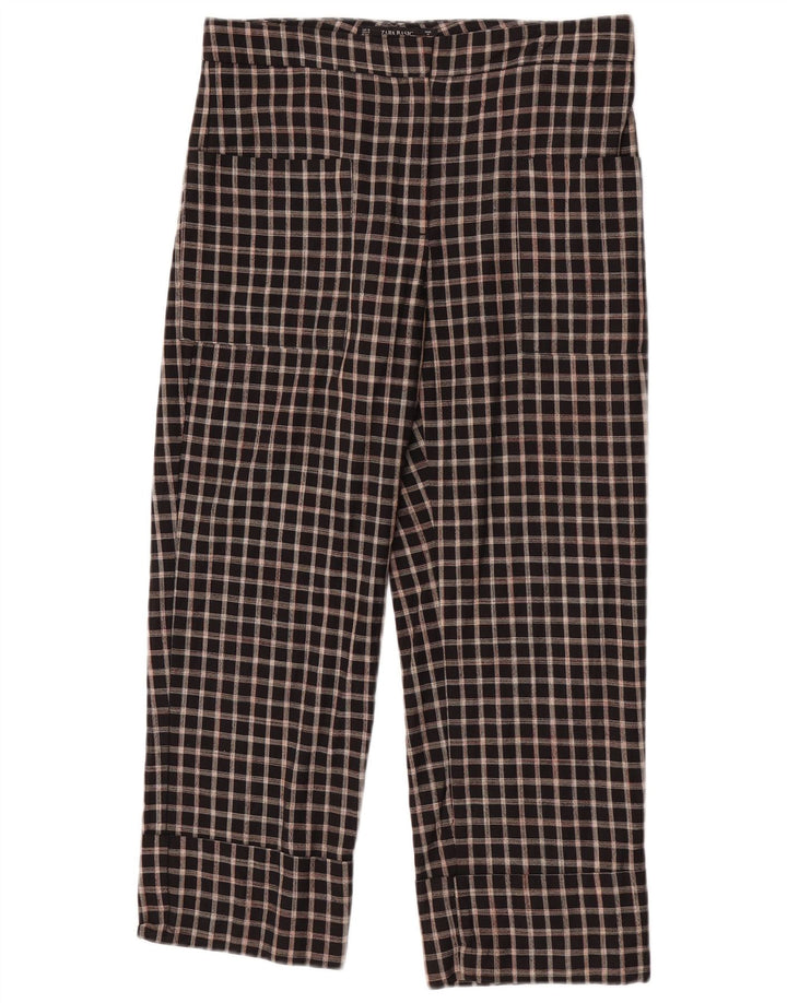 Zara Γυναικείο Cropped Παντελόνι Medium W28 L23 Black Check Cotton