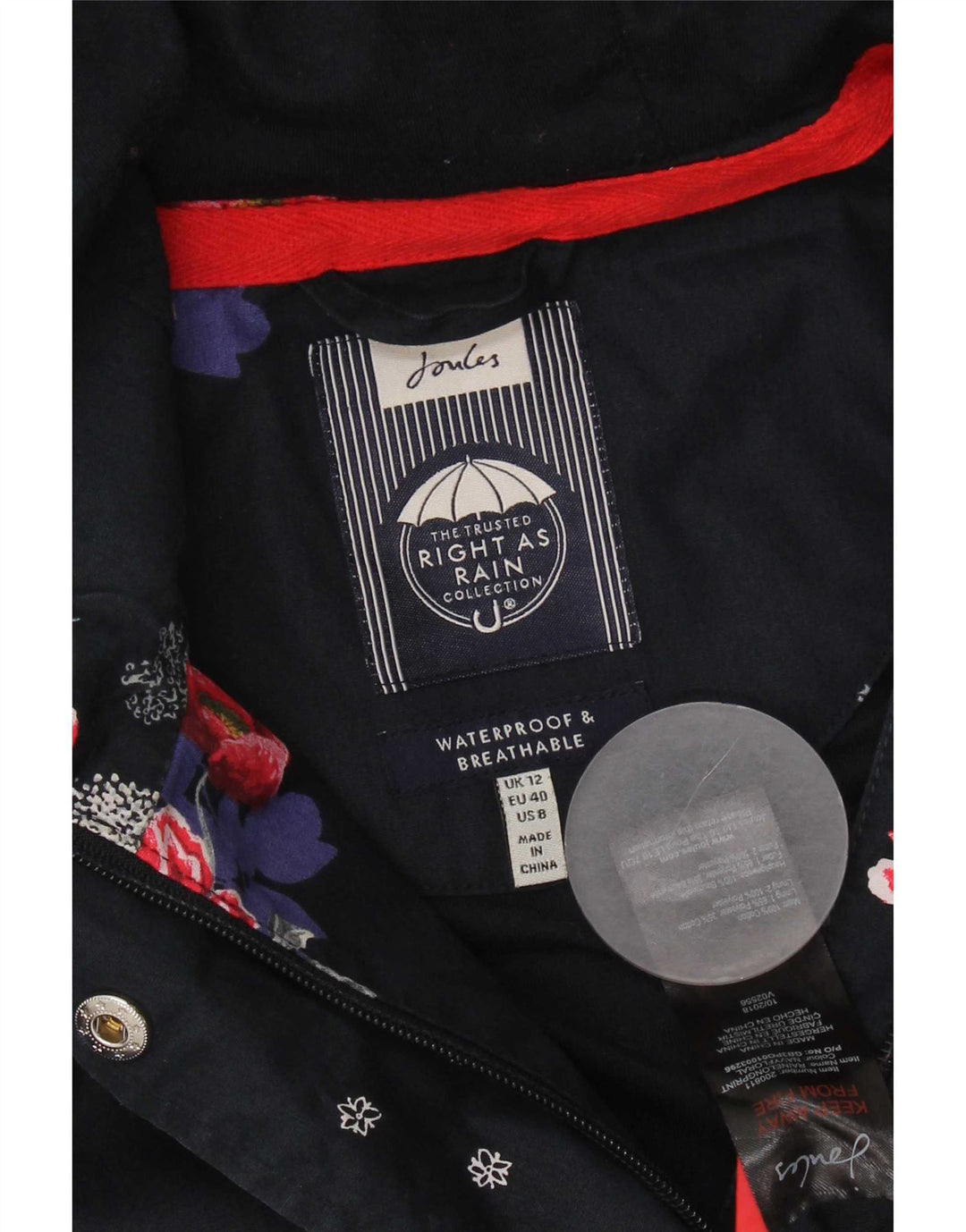 Joules Γυναικείο Αδιάβροχο με κουκούλα UK 12 Medium Navy Blue Floral Polyester