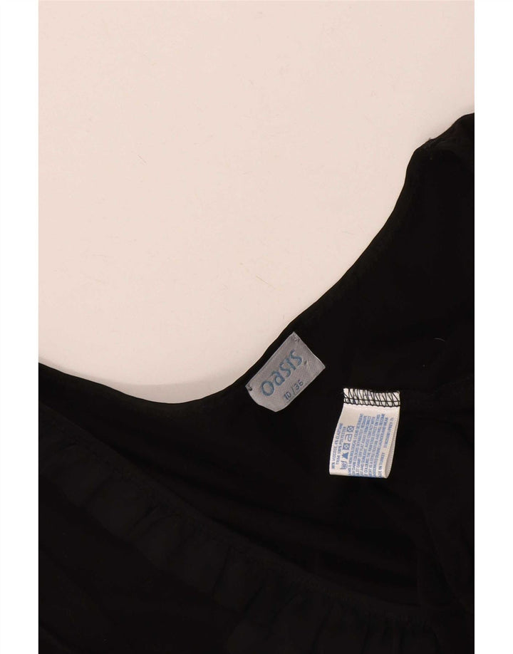 Oasis Γυναικεία μπλούζα με βολάν μπροστά Τοπ UK 10 Small Black Viscose