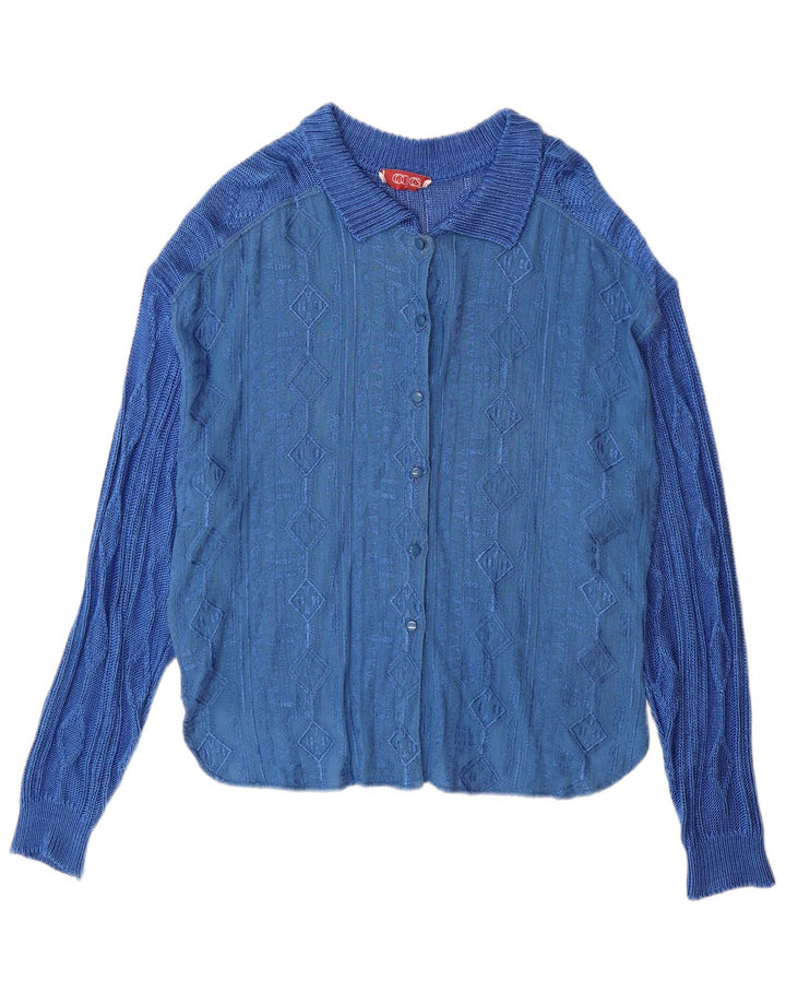 Vintage Γυναικεία Ζακέτα πουλόβερ IT 44 Medium Blue Geometric Viscose